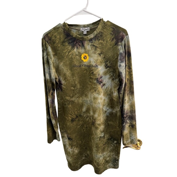 J for Justify Tie-Dye Long Sleeve Tunic Dress XL Good Vibes Only Sunflower Print - Picture 2 of 9